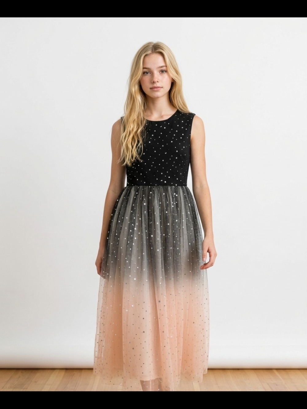 Girls Black to Blush Ombre Tulle Party Dress